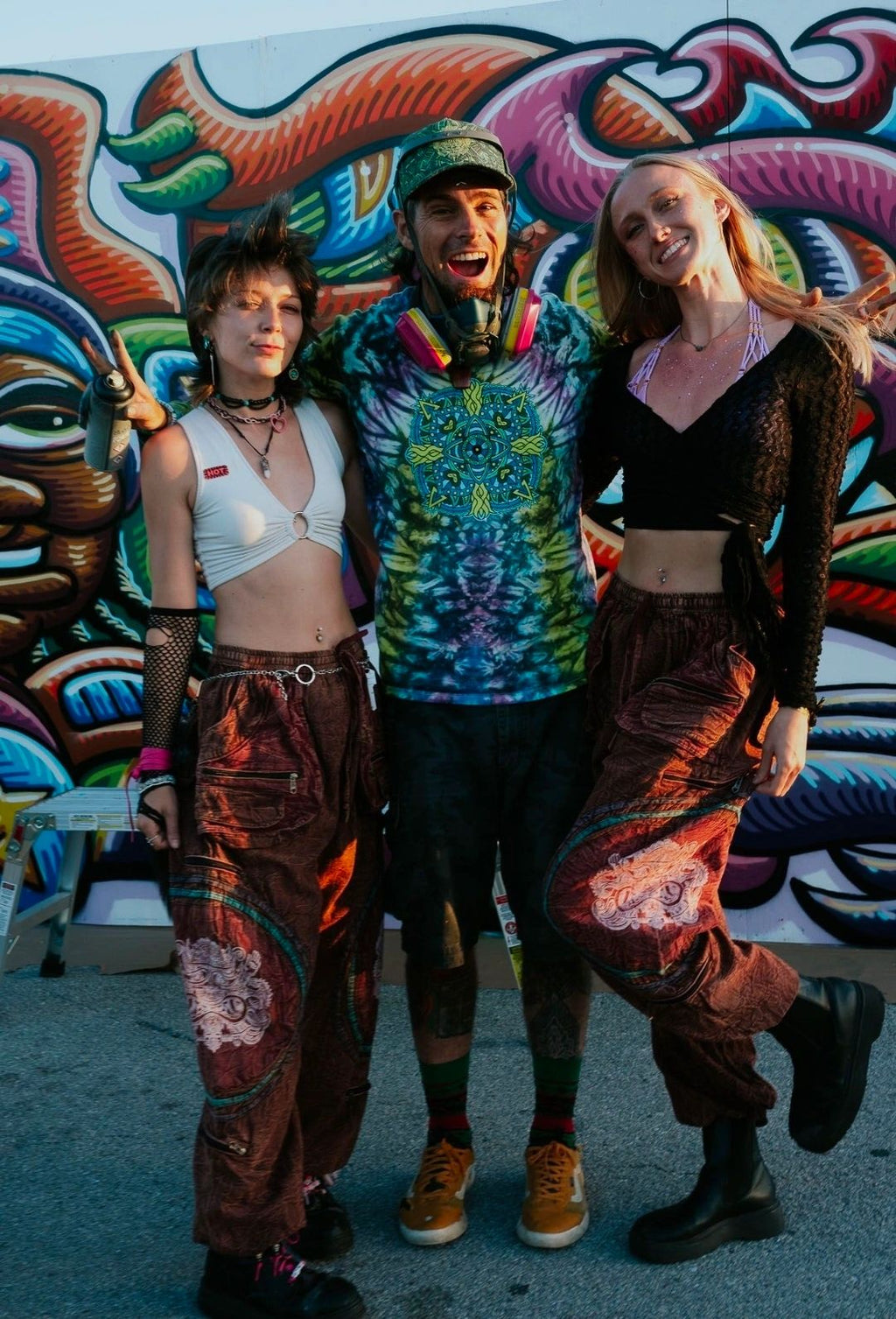 DyerJawnz limited edition handmade cotton festival pants with Chris Dyer art