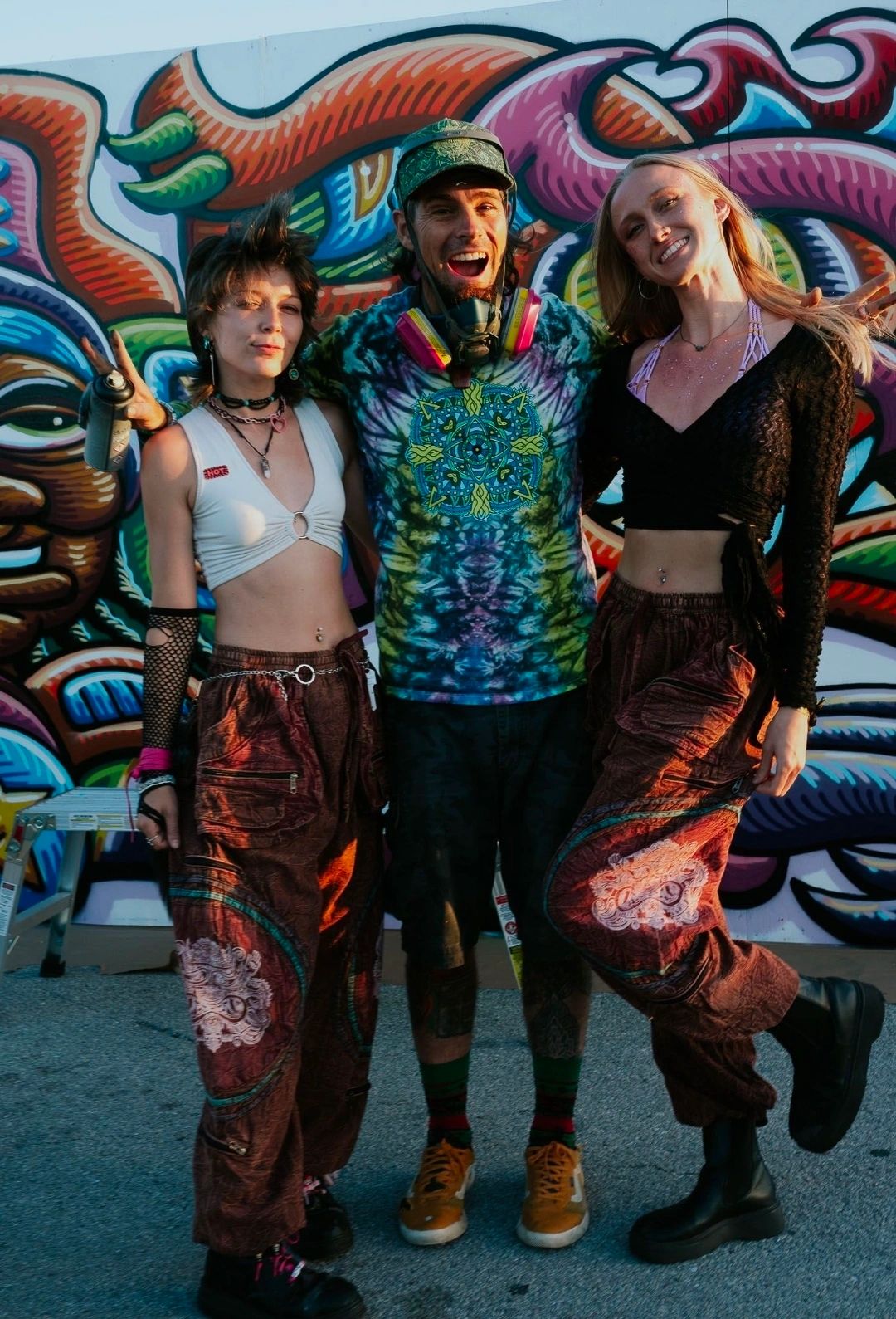 DyerJawnz limited edition handmade cotton festival pants with Chris Dyer art