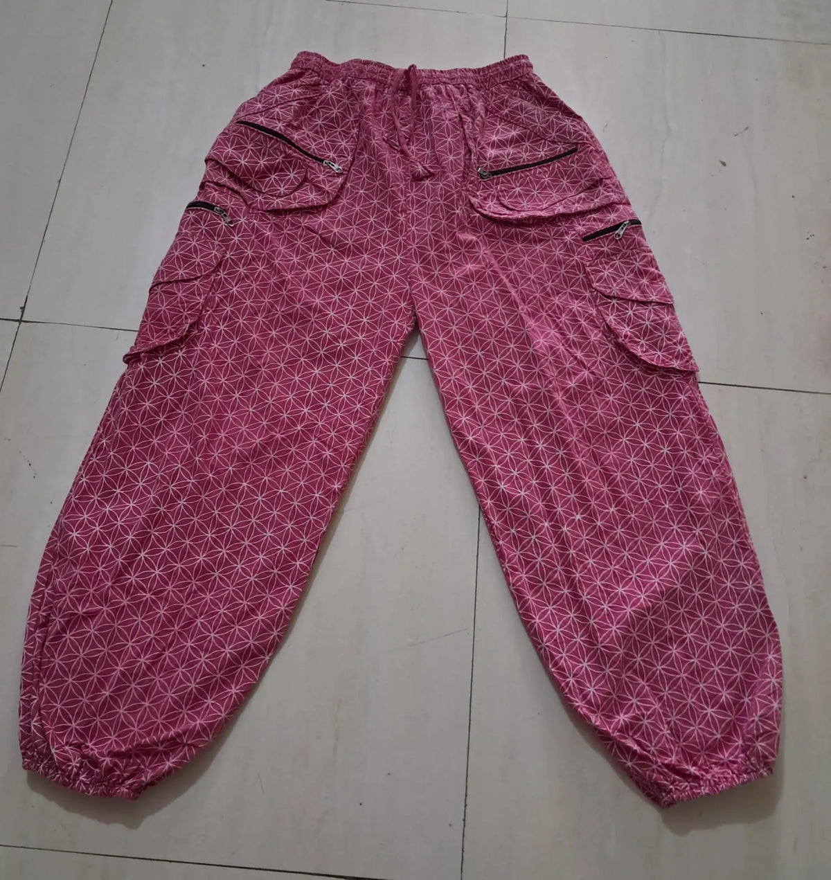 Pink Flower of Life handmade cotton festival pants by HamilJawnz